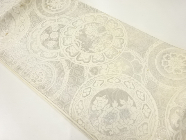 アンティーク　絵皿に花鳥模様織出し袋帯（材料）